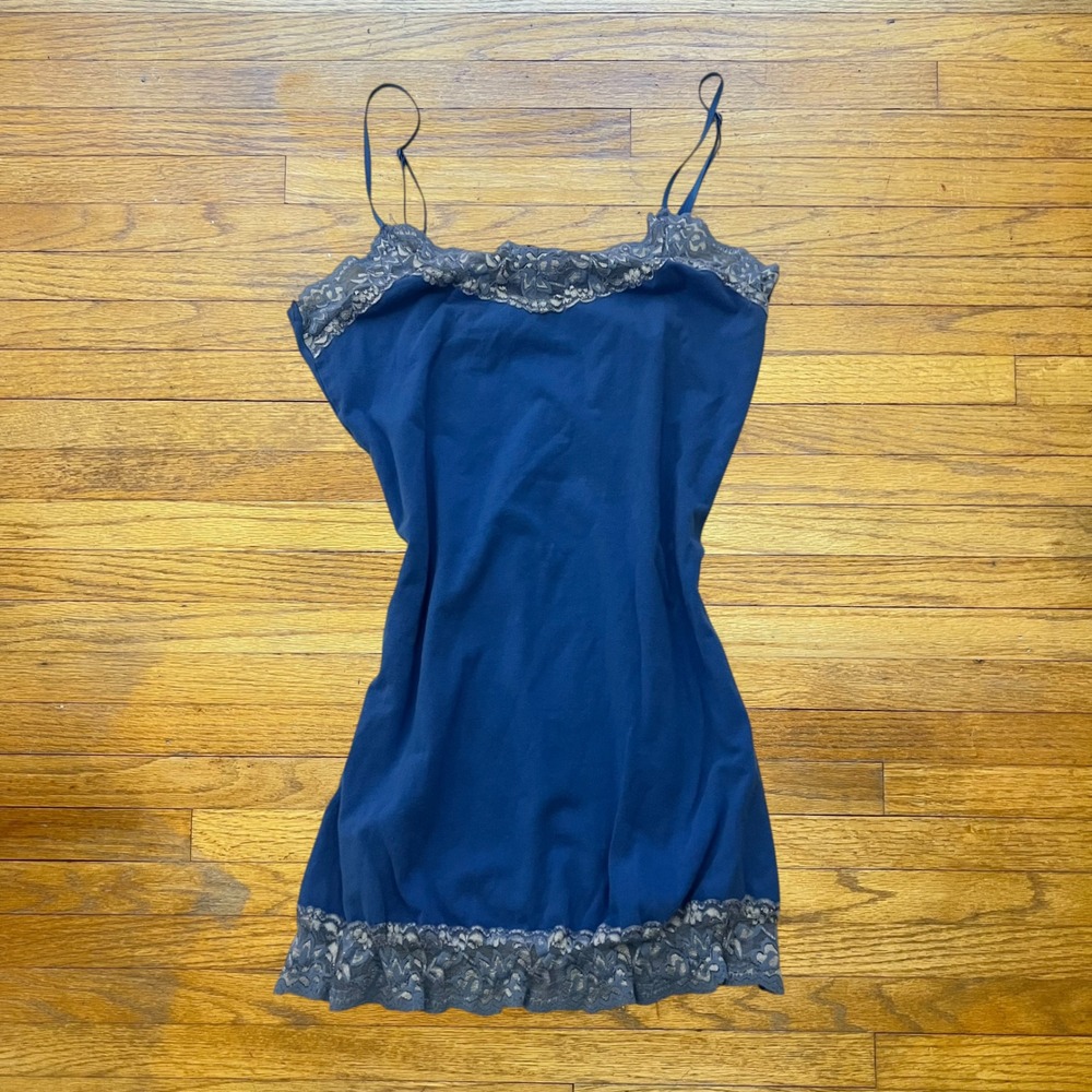 Love Culture Blue Lace Trim Camisole Mini Slip Dress Medium ST-9001